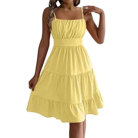 dress Women's Spaghetti Strap Square Neck Smocked Waist Mini Dress Walmart - Ruimatai Official Store $23.99