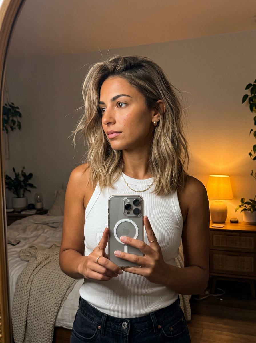 shoulder-length sand beige blonde air touch balayage with light brown root smudge, air touch technique — effortless natural look