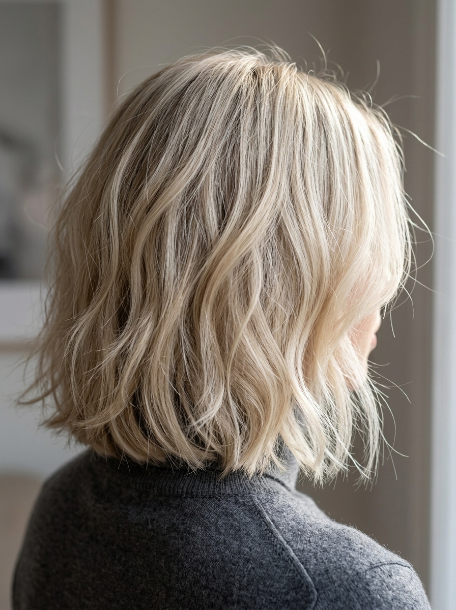 collarbone layered bob with bright face frame and soft waves for beach vacation