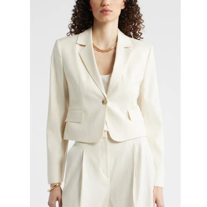Nordstrom Crop One-Button Linen Blend Blazer