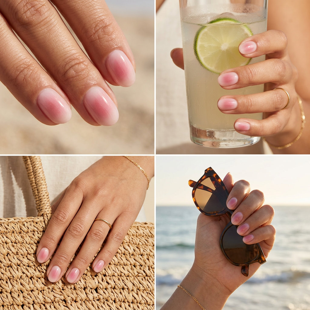 Short oval summer nails 2026: Ethereal pink aura for soft glam and daily wear.