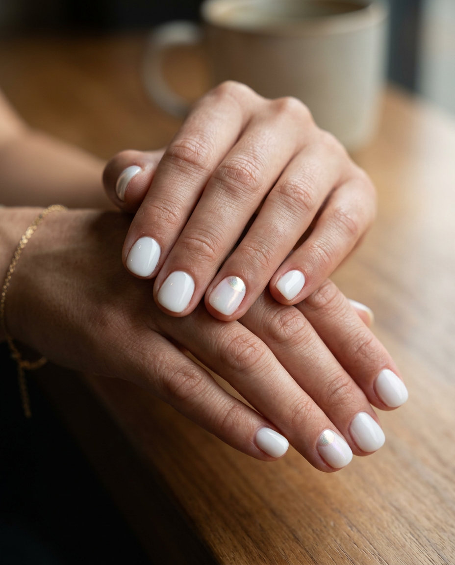 Coral Chrome Accent Nails 2026 | Playful Summer Style Short round summer nails 2026: Coral Glossy Accent Nail with Chrome Pop for playful, trendy looks.
