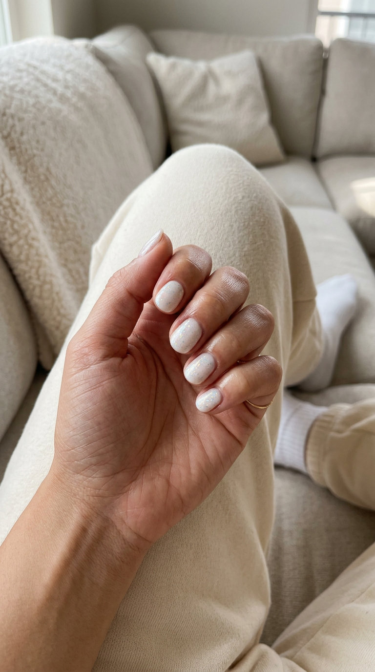 Holographic Milky Dream Nails 2026: Party Glam Short round summer nails 2026: Holographic Milky Dream for parties. Dreamy, futuristic, ethereal.