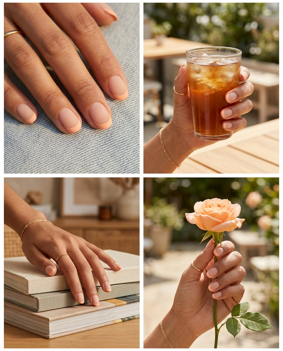 Matte Peach Fuzz French Nails 2026 | Chic Work Style Short round summer nails 2026: Matte Peach Fuzz French for sophisticated, work-appropriate looks.