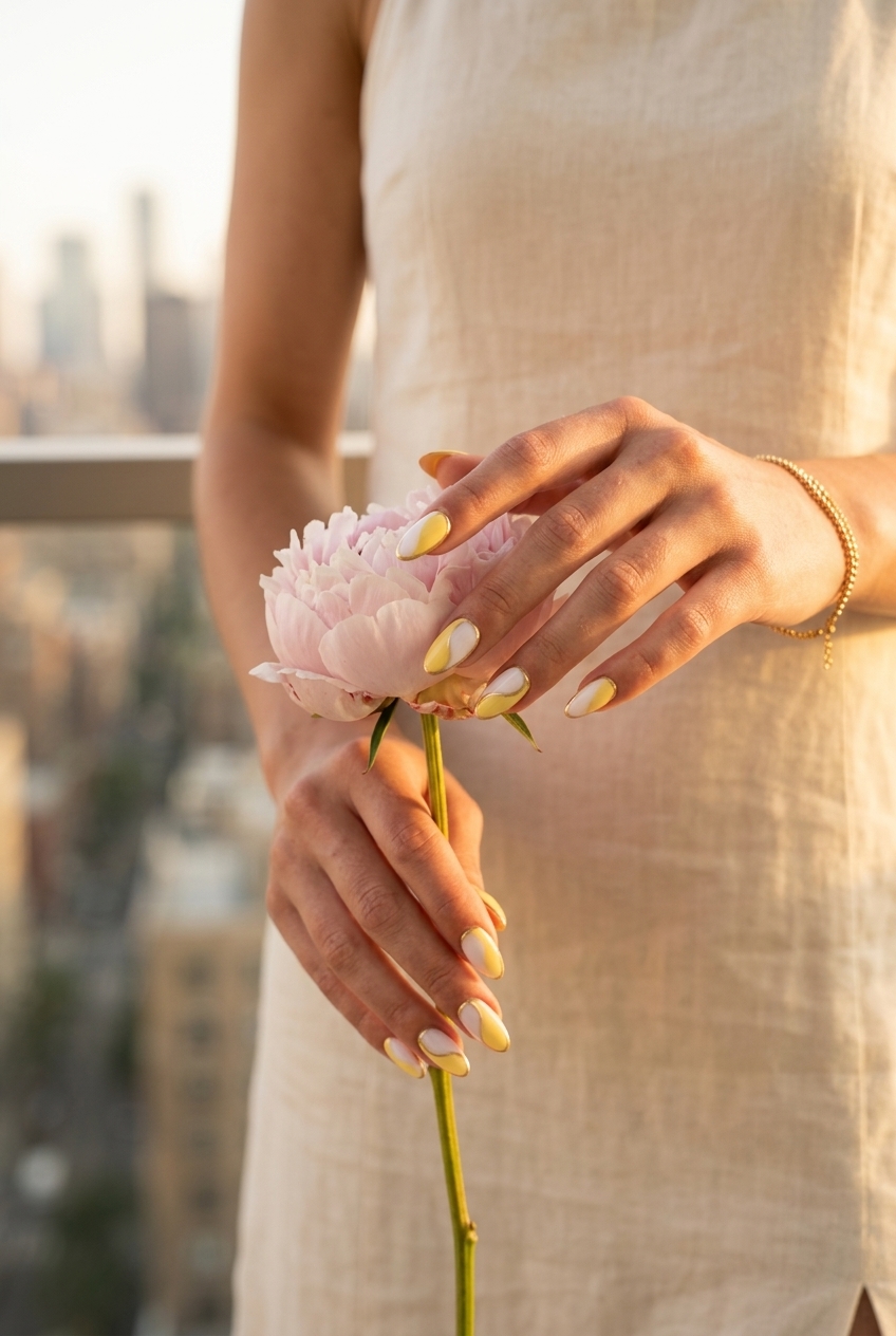 Summer classy nails 2026: Vibrant butter yellow and milky white color block for vacation.
