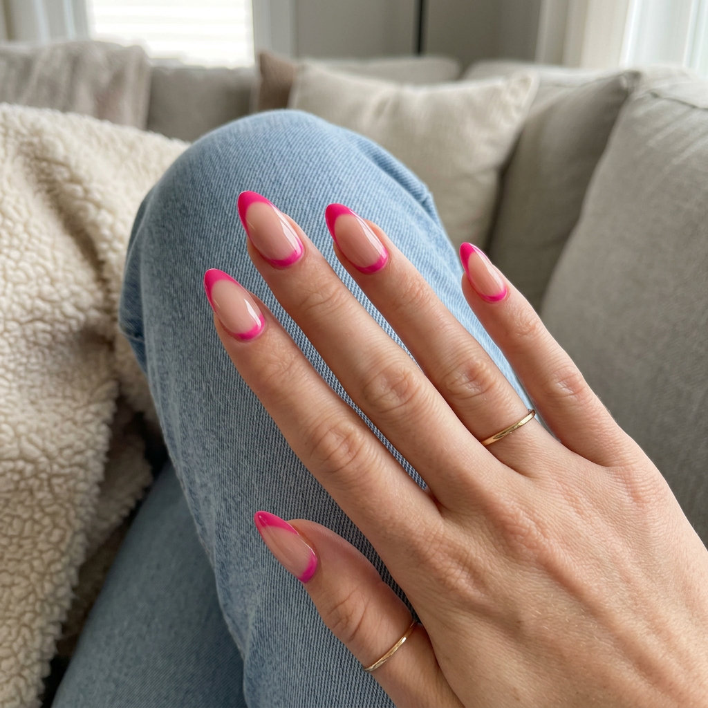 Hot Pink Moon Accent nails for summer colorful nails designs 2026. Edgy and playful on medium length nails for nights out.