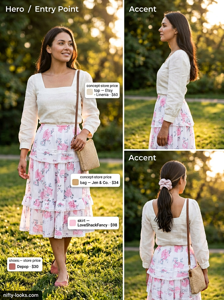 Sweet pastel floral mini skirt outfit for women 2026, perfect for brunch or casual meetups.