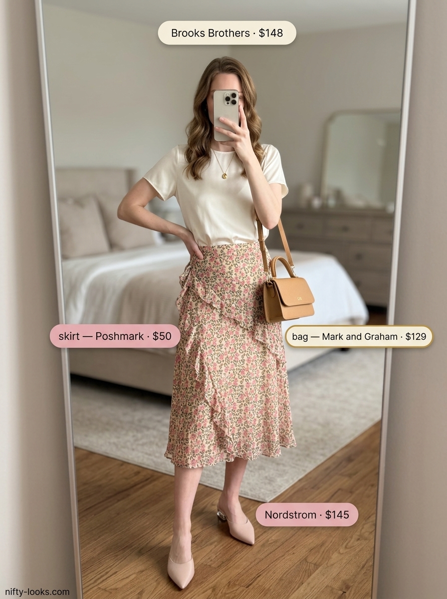 Elegant rose floral wrap skirt outfit for women 2026, ideal for garden parties or weddings.