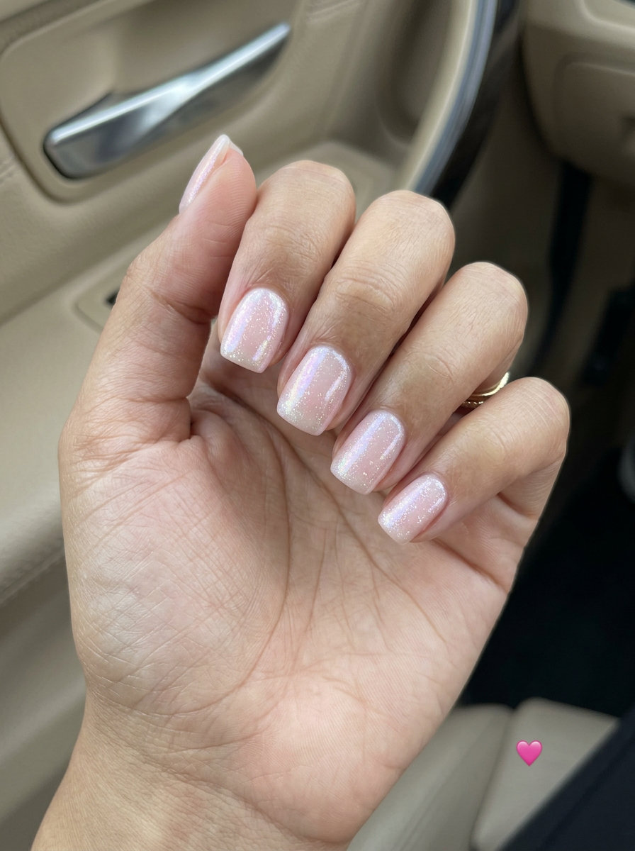 Fairy Floss Sparkle Nails 2026 Fairy Floss Sparkle Squares with iridescent glitter shift for subtle summer glitter nails 2026.