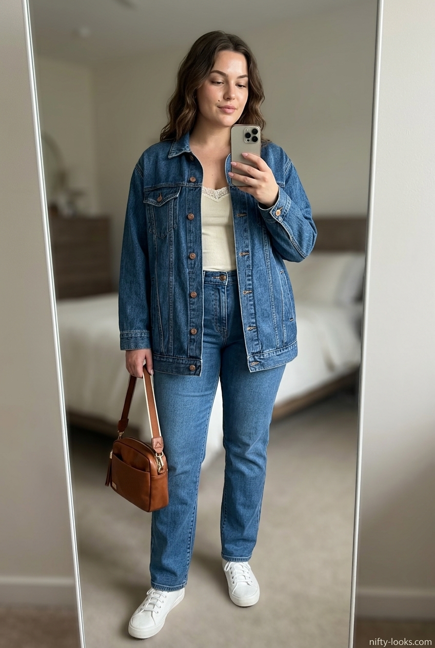Casual Summer Lace Top Outfits for Women 2026: White lace cami, denim jacket, light wash jeans, tan crossbody bag.
