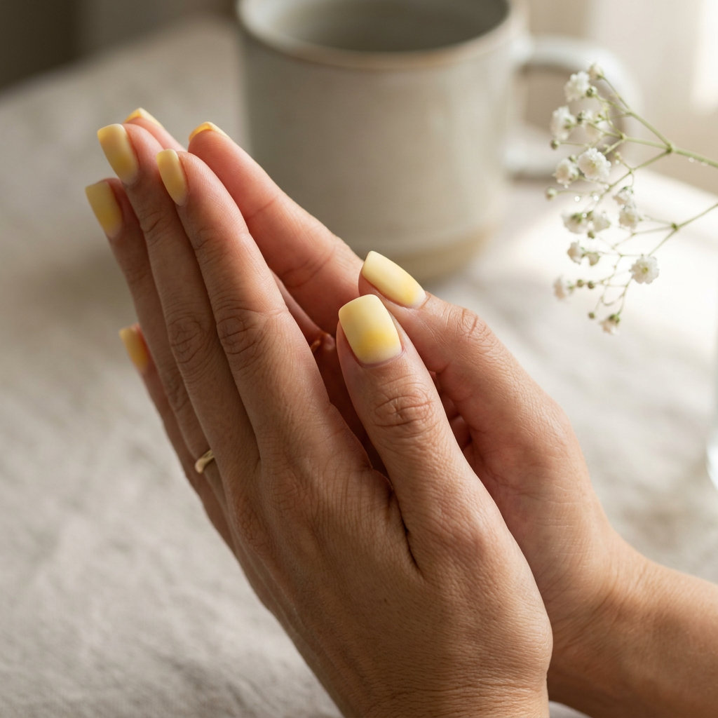 Butter Yellow Velvet Aura Swirls: Summer manicure colors 2026 for festivals & art events. Playful.