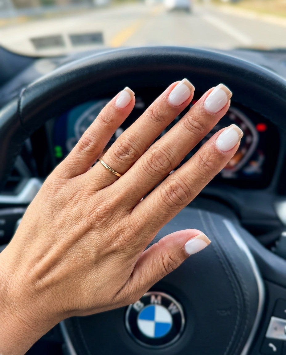 Nude beige milky French nails for polished summer manicure colors 2026. Work style.