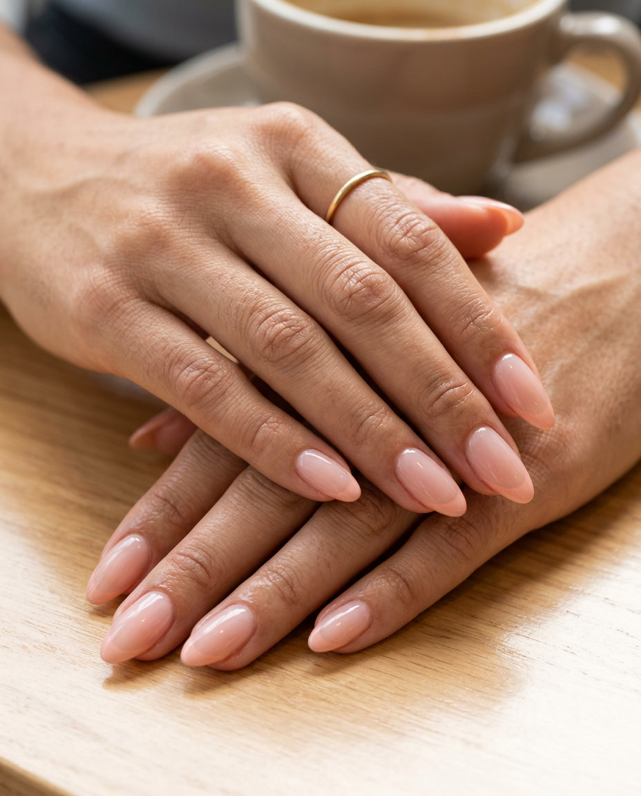 Sheer Peach Micro French Nails 2026 Sheer Peach Micro French nails with summer nail colors 2026. Refined, minimalist for office.