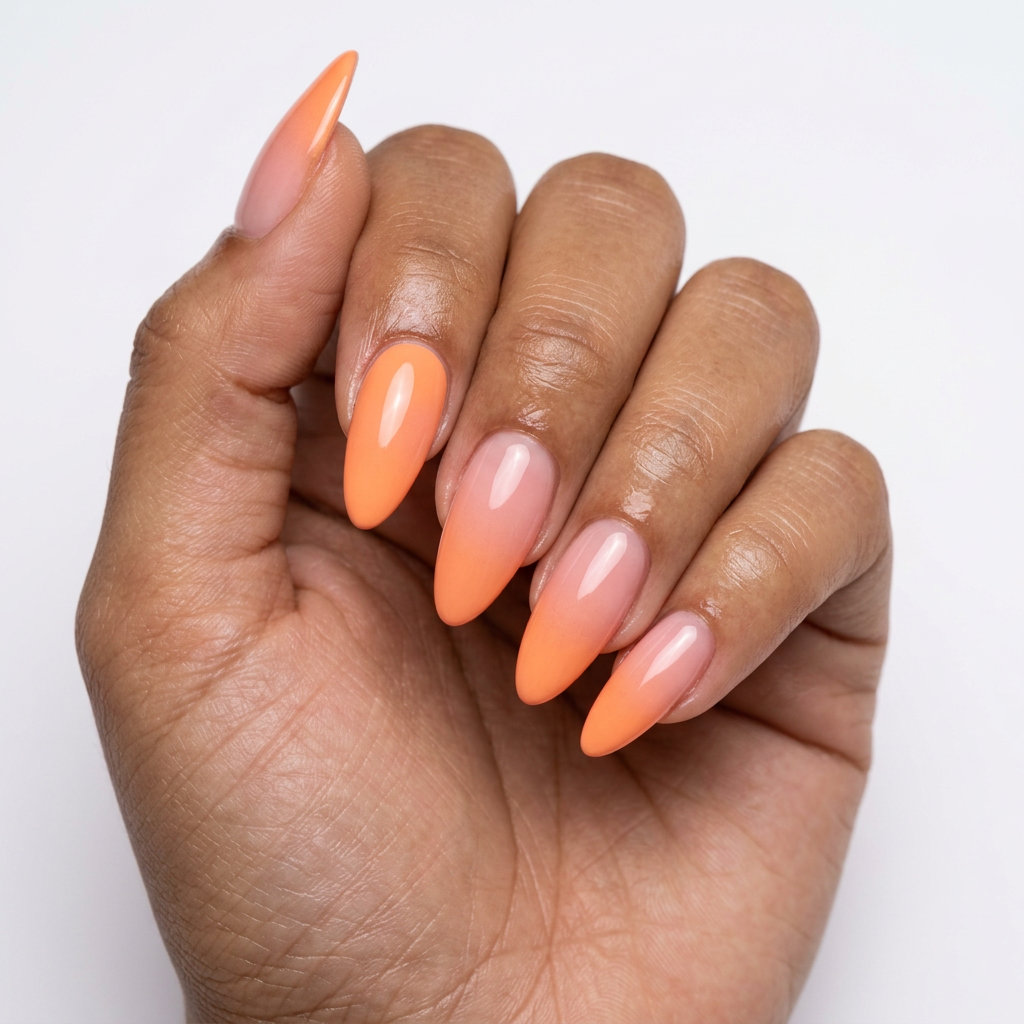 Sunset sky airbrushed ombre nails for summer nail manicure ideas 2026, perfect for vacations and evening outs.