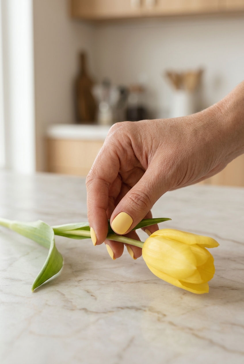 Elegant matte butter yellow nails for daily wear and work in summer 2026.