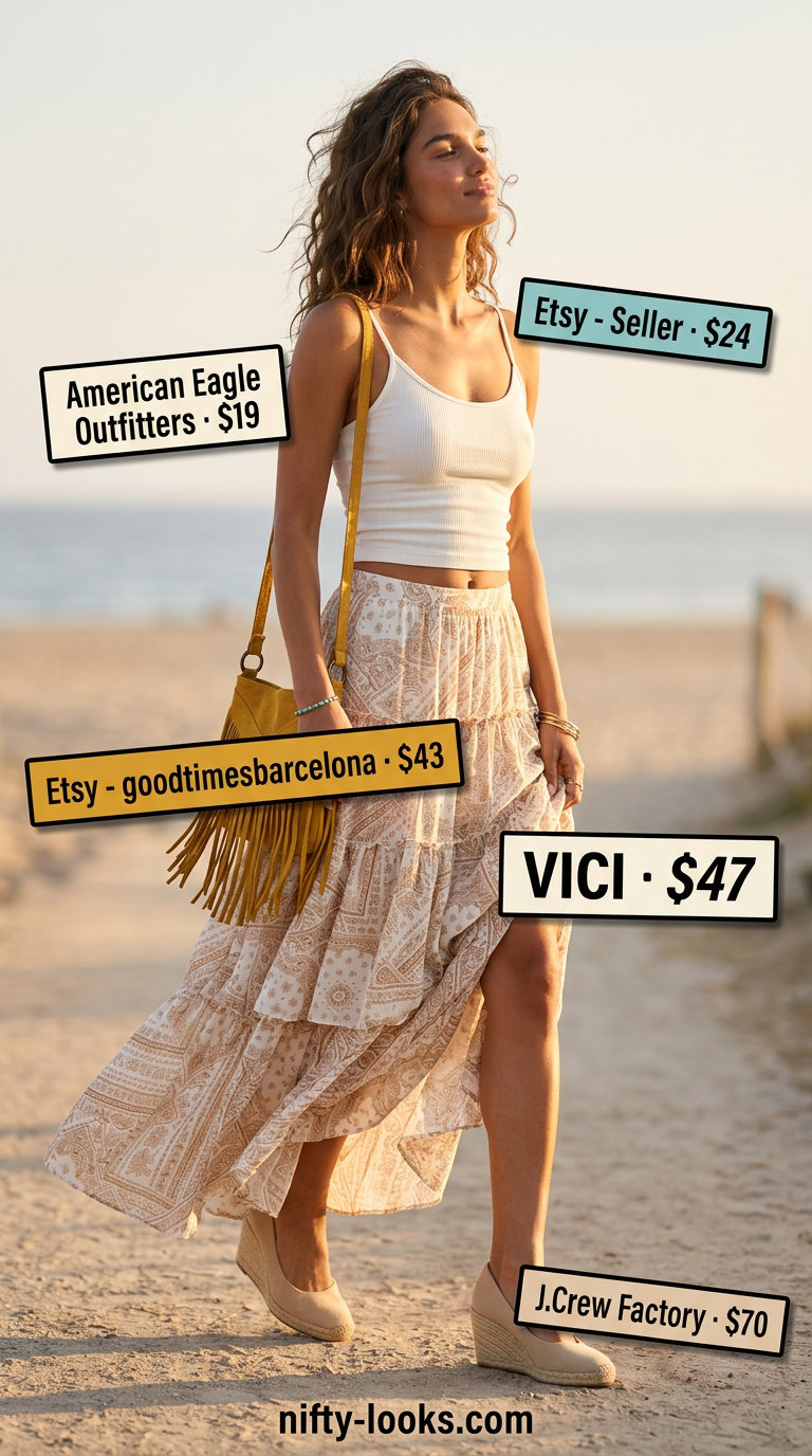 Summer Spaghetti Strap Tank Outfits 2026: Terracotta maxi skirt, ivory tank, espadrilles.
