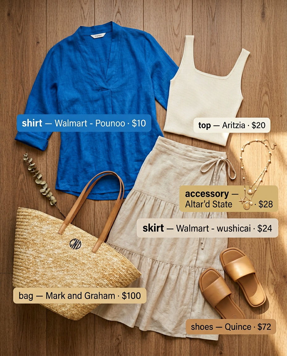 Summer tied up shirt outfit for women 2026: Cream knit tank, beige linen wrap skirt for coastal brunch.