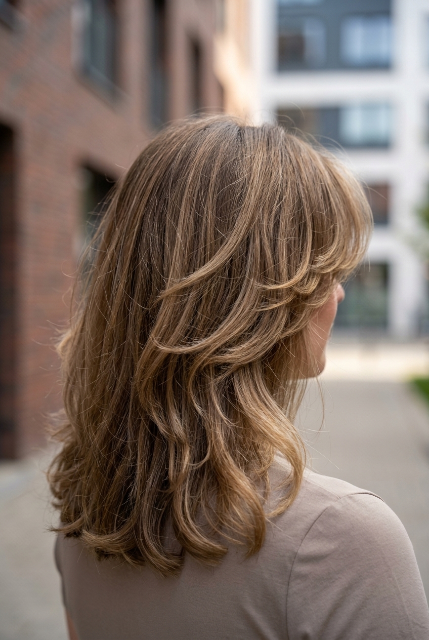 Summer Kitty Cut 2026 collarbone-length kitty cut haircut in warm syrup brunette with amber babylights and elongated face-framing layers for playful casual daily