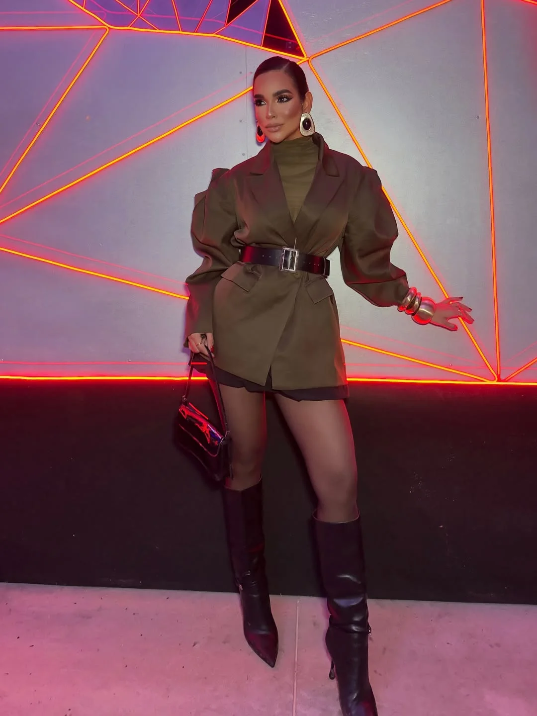 fall club outfits for women 2026 Olive Tailored Blazer With Statement Accessories