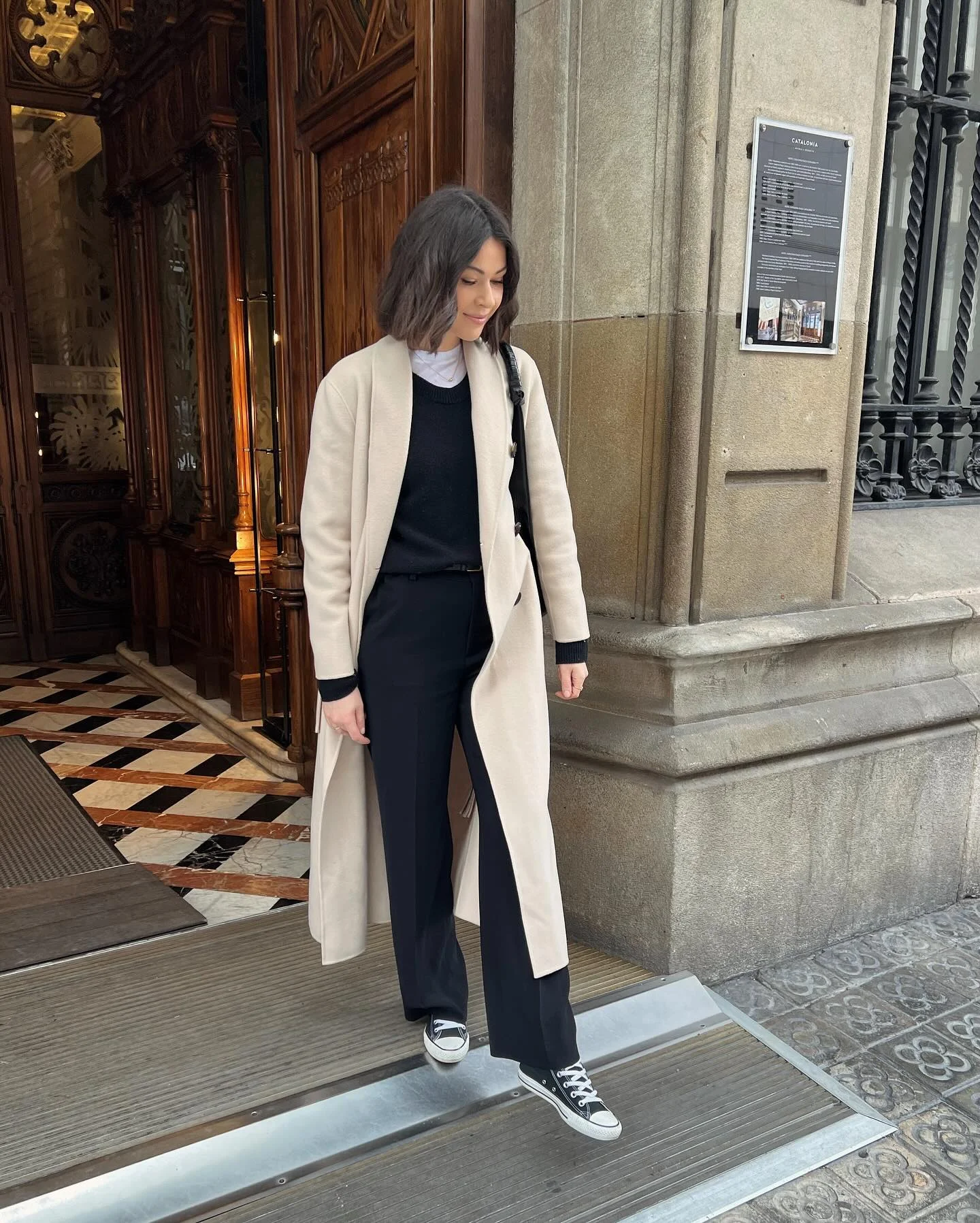 fall smart casual work outfit for women 2026 Soft Ivory Coat Layered Over Minimal Office Essentials
