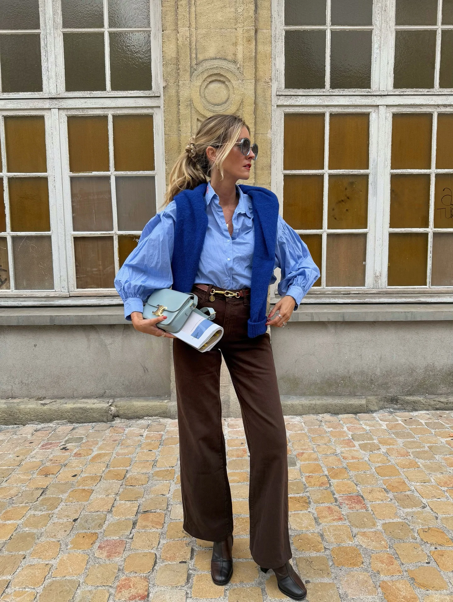 fall fashion trends 2026 Bold Blue Accents With Rich Chocolate Tones