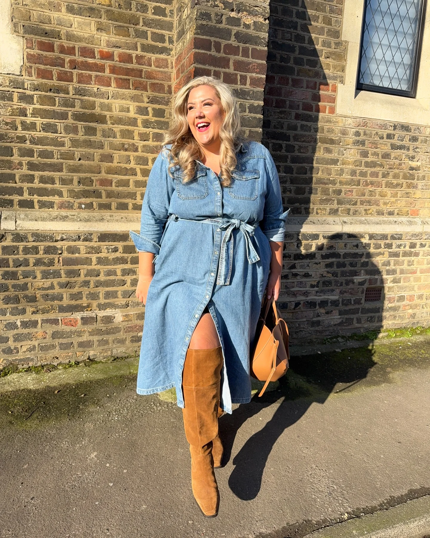 fall outfits for big busted women 2026 Denim Shirt Dress And Suede Boots For Timeless Fall Style