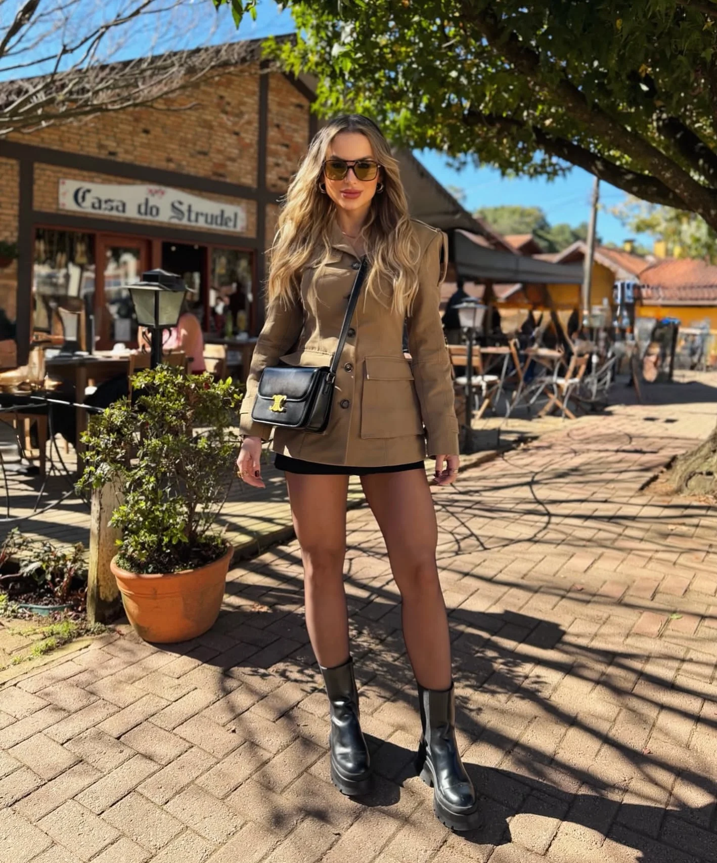 fall outfits with tights 2026 Minimalist Neutral Blazer With Chunky Boots