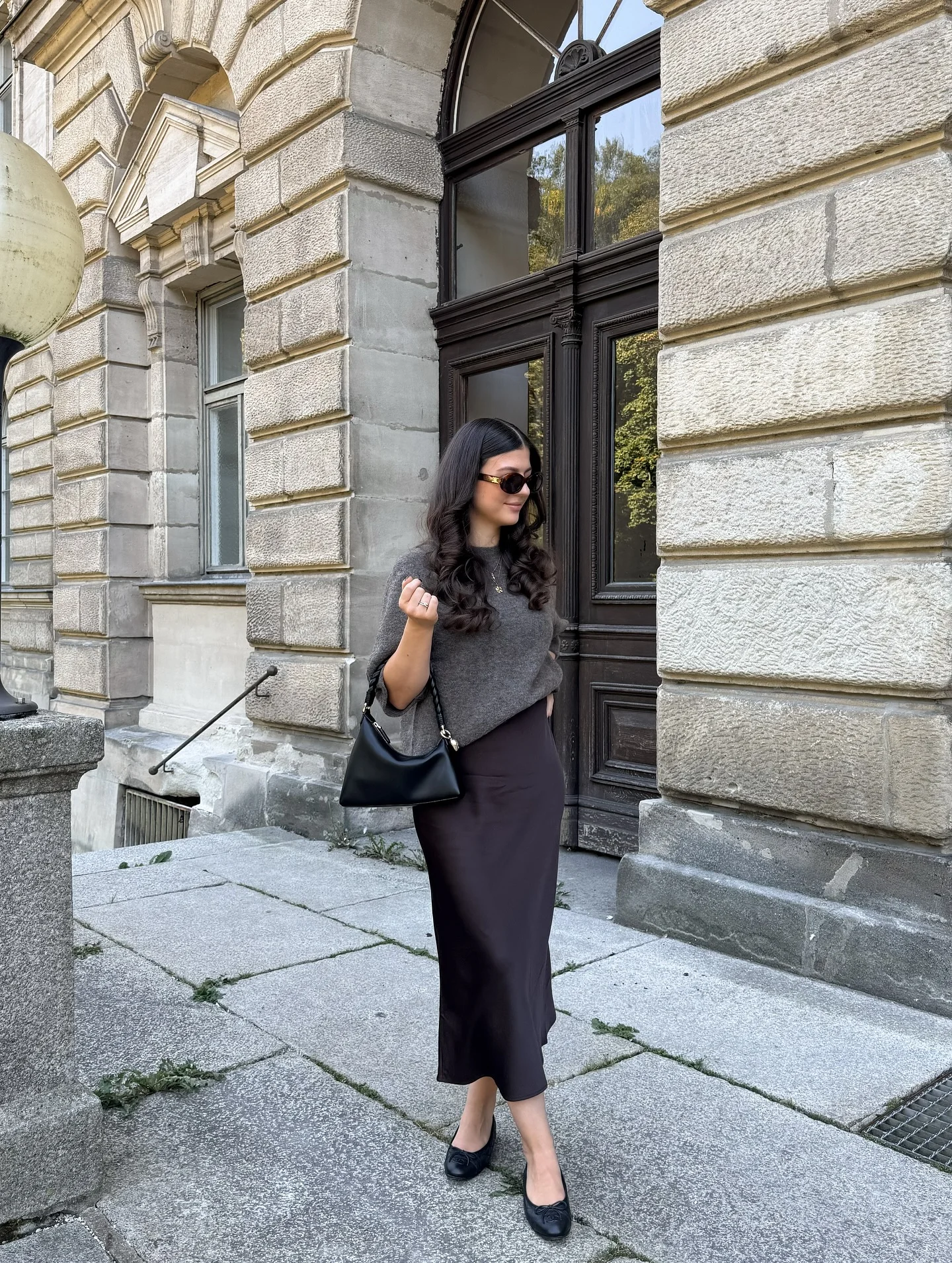 fall outfits with skirts 2026 Chocolate Slip Skirt With Relaxed Knitwear