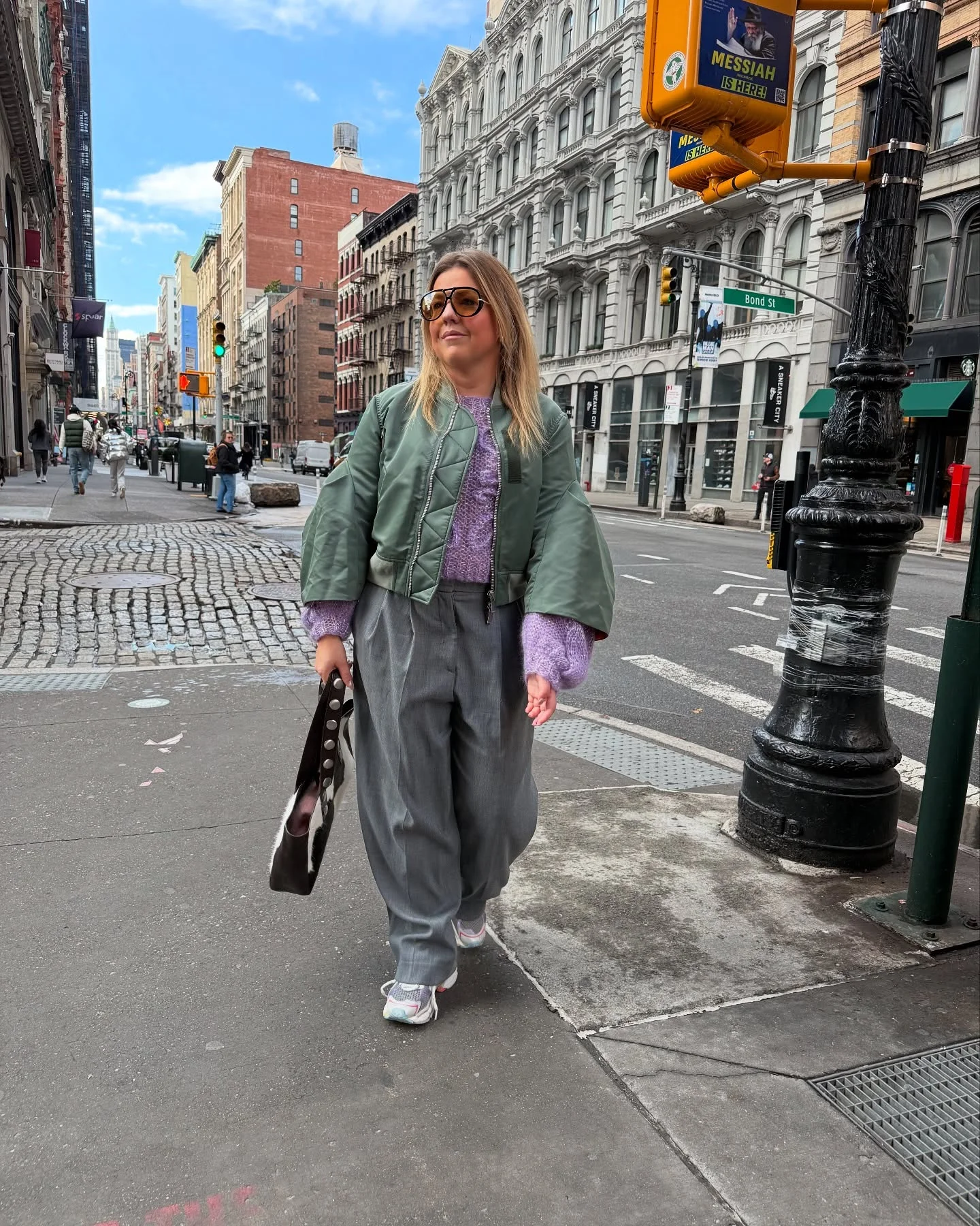 fall street style nyc outfits 2026 Soft Pastel Knitwear Balanced With Modern Utility Outerwear