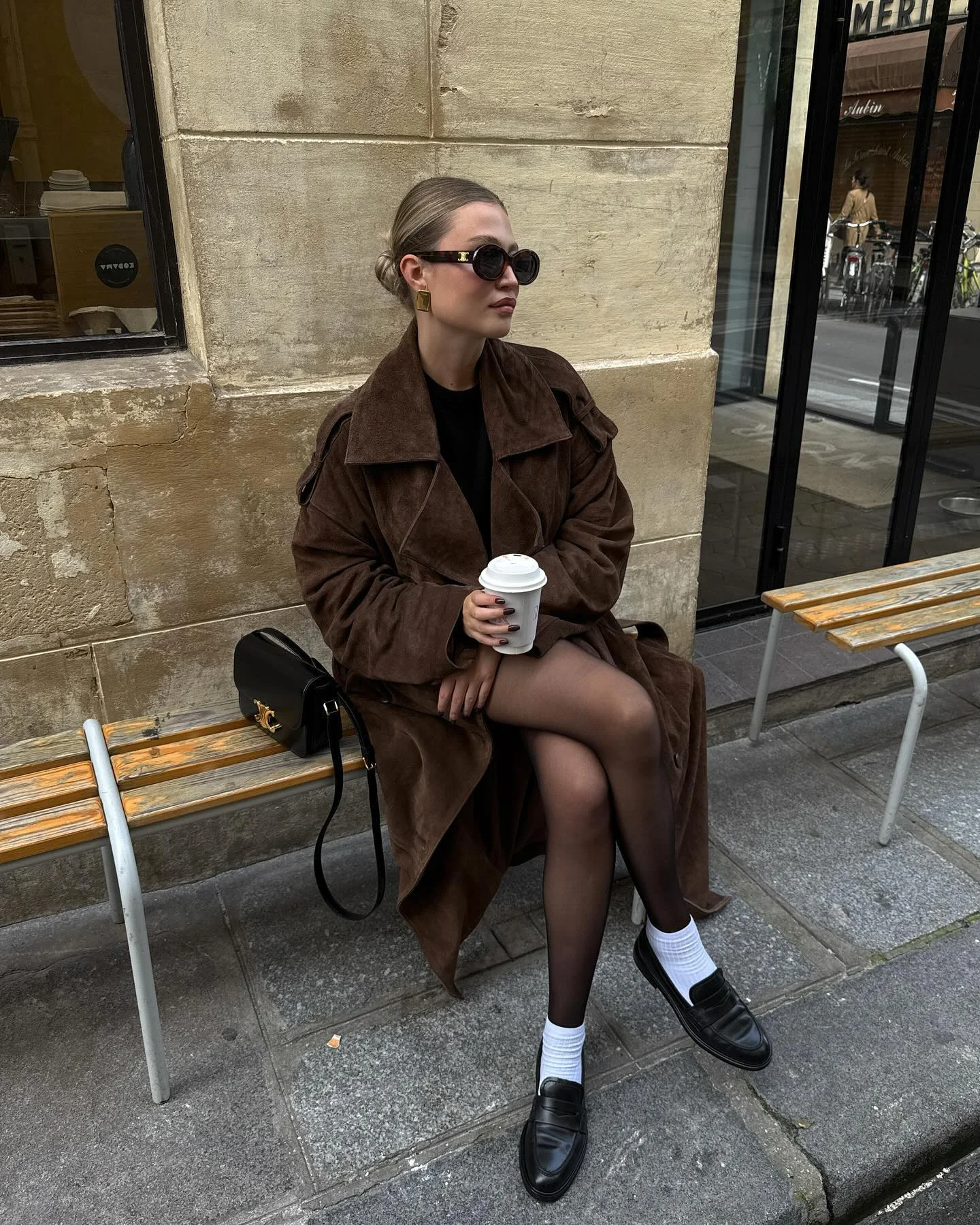 fall outfits with tights 2026 Espresso Outerwear With A Modern Twist On Loafers