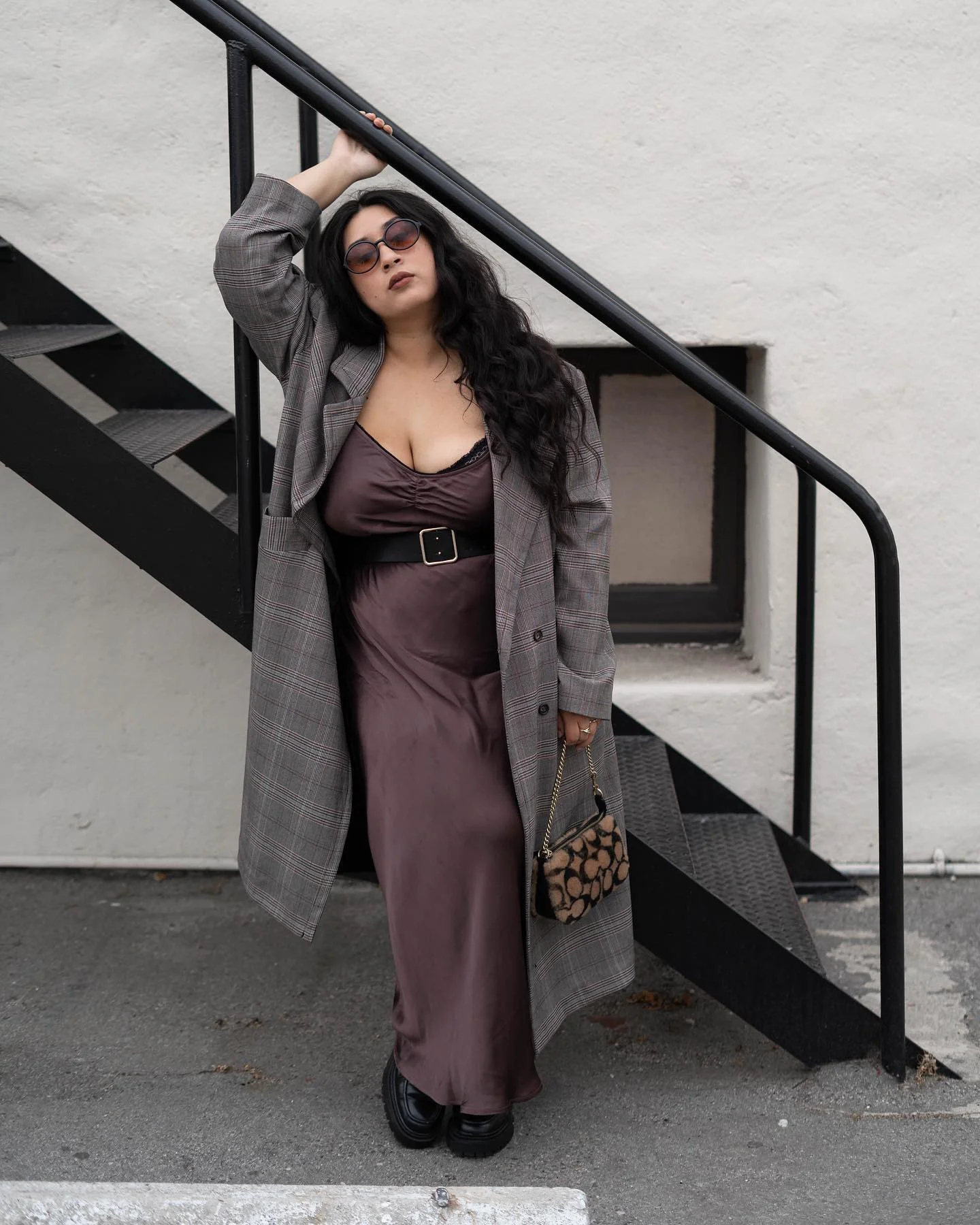 fall outfits for big busted women 2026 Elegant Satin Slip Dress Layered With A Classic Plaid Coat