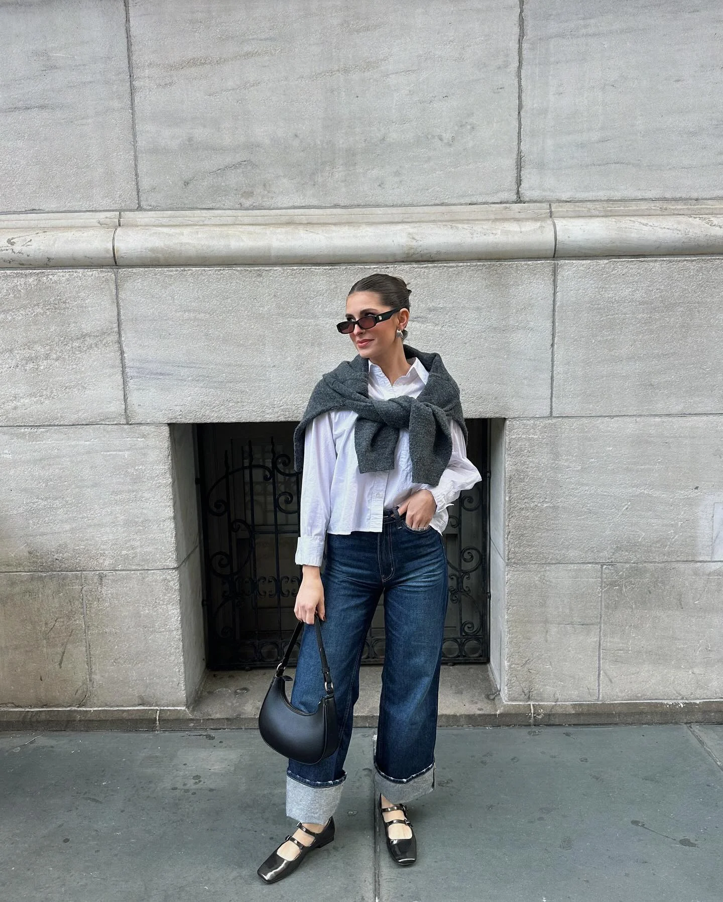 fall street style nyc outfits 2026 Relaxed White Shirt And Cuffed Jeans With Parisian Influence