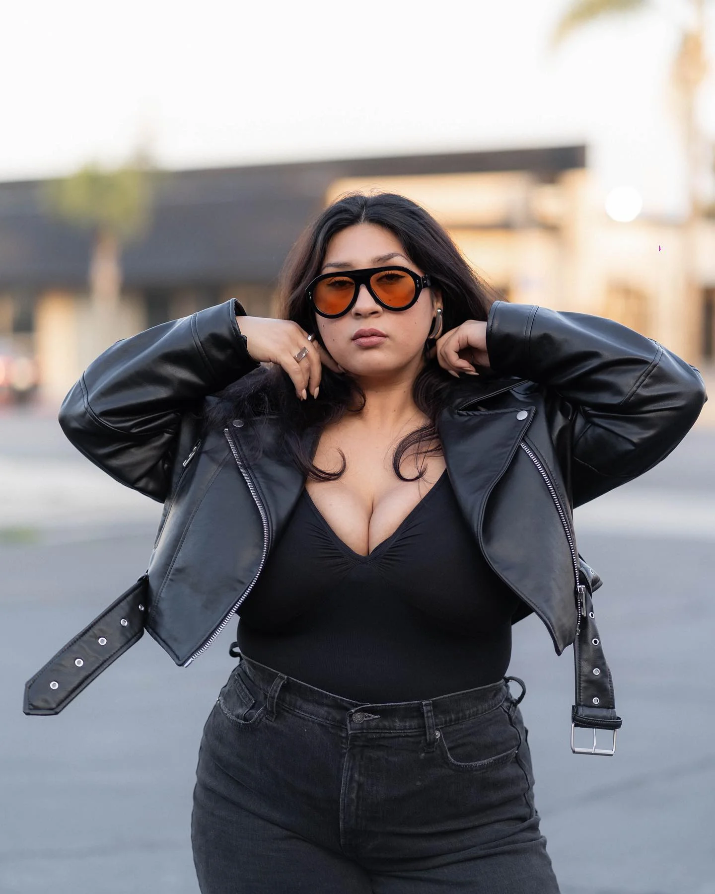 fall outfits for big busted women 2026 Modern Leather And Dark Denim Confidence
