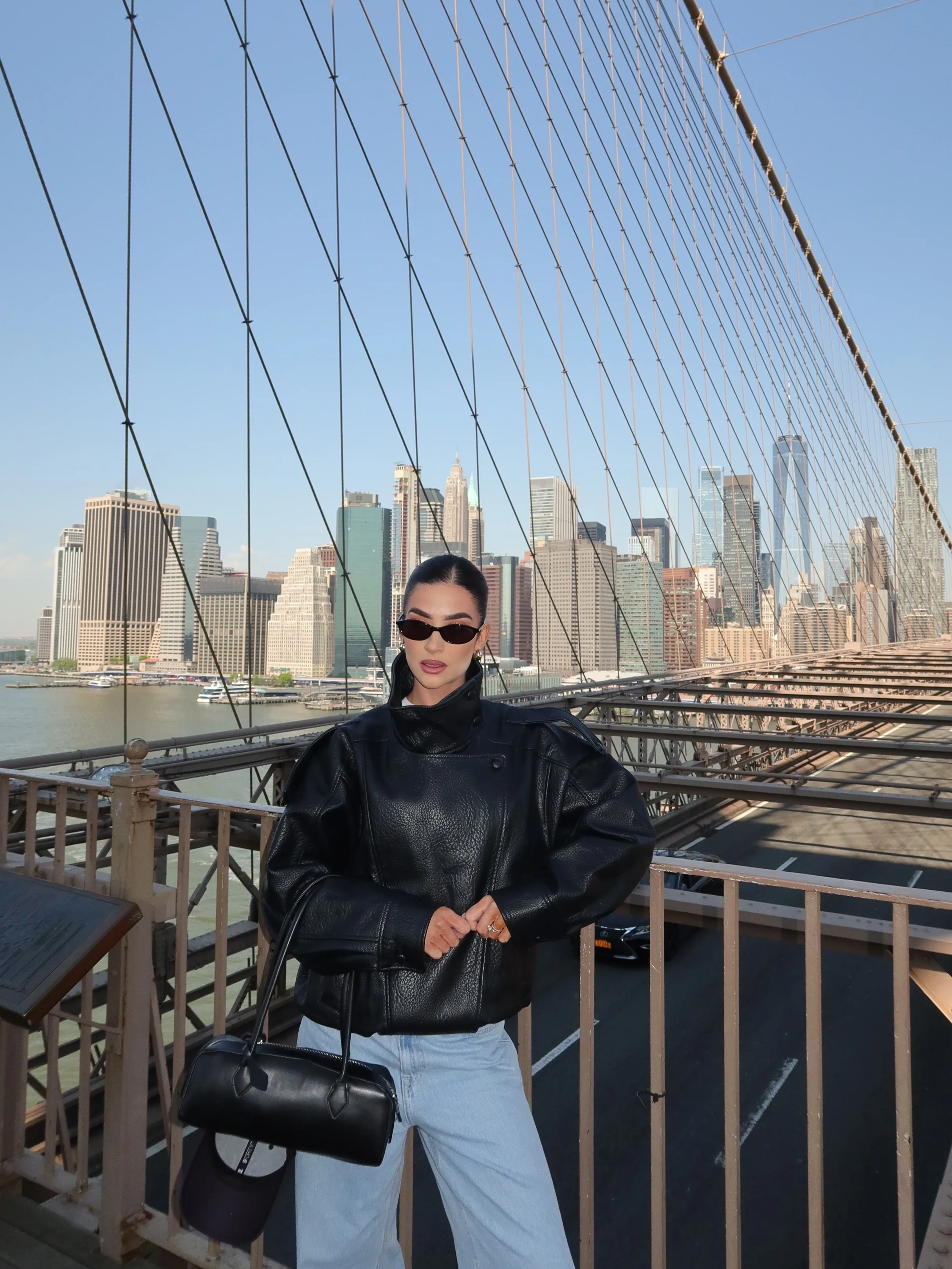 fall street style nyc outfits 2026 Oversized Black Leather And Light Denim Balance Perfectly