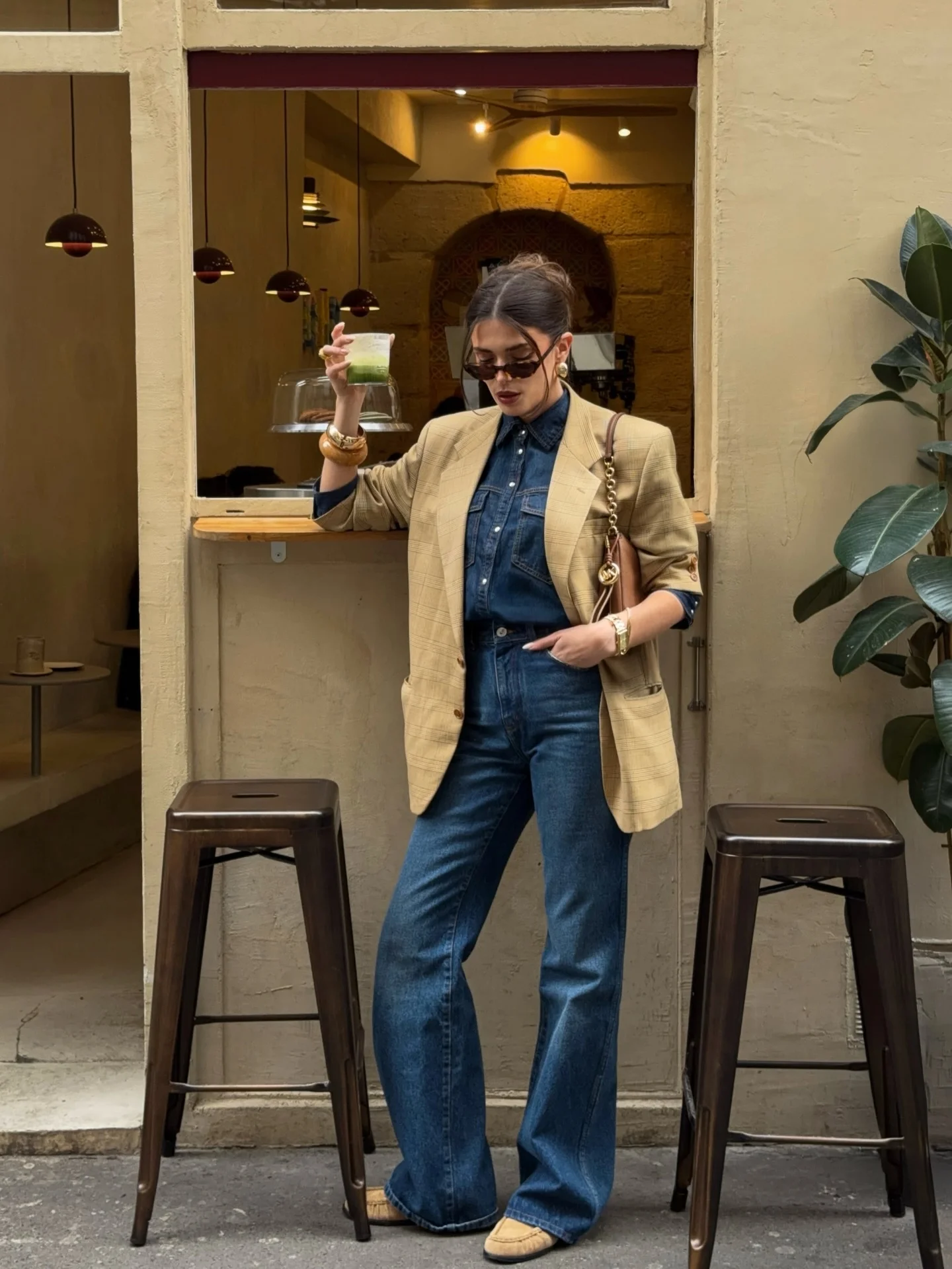fall denim outfits for women 2026 Tailored Blazer Meets Relaxed Denim For Coffee Date Style