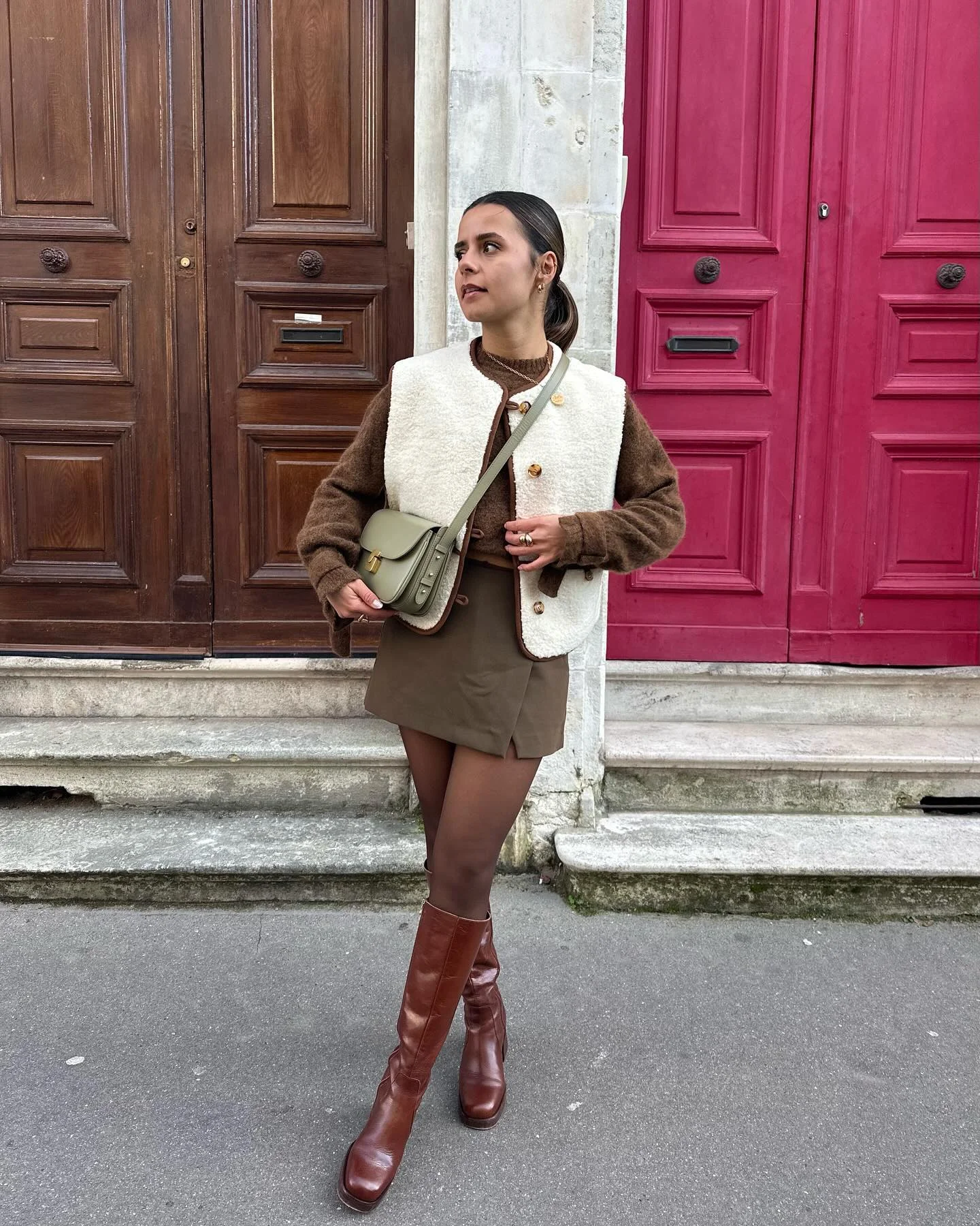 fall outfits with tights 2026 Cozy Autumn Textures With A Feminine Mini Skirt