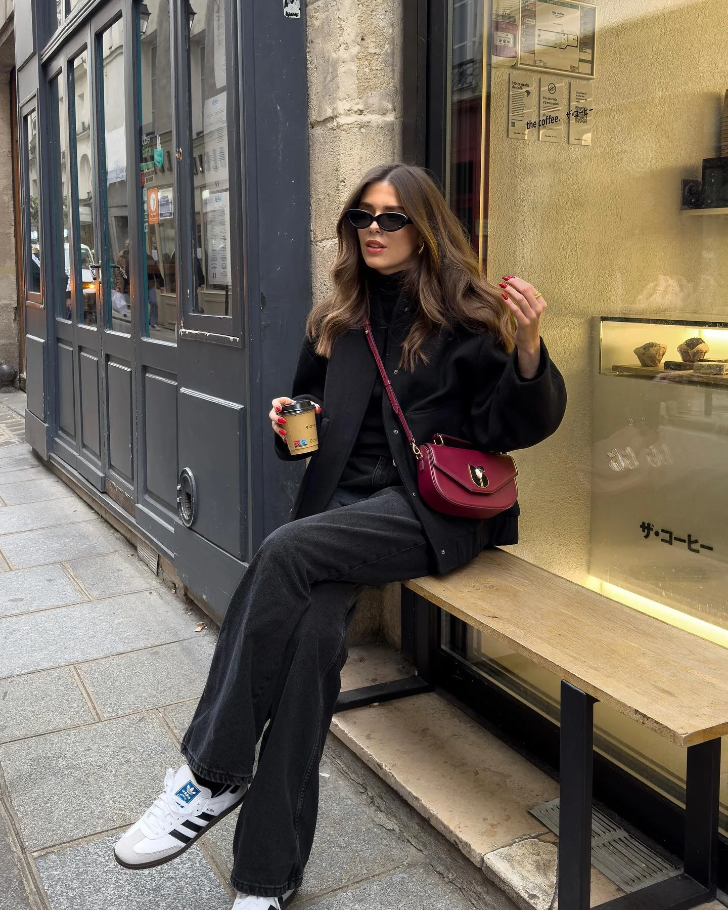 fall smart casual work outfit for women 2026 Minimal Black Layers With Relaxed Wide-Leg Denim