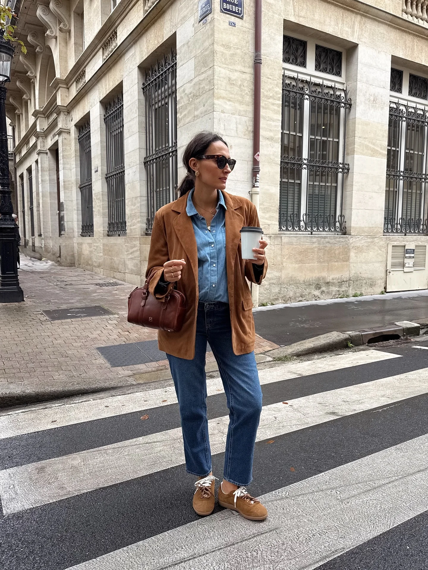 fall denim outfits for women 2026 Warm Camel Layers Meet Classic Blue Denim