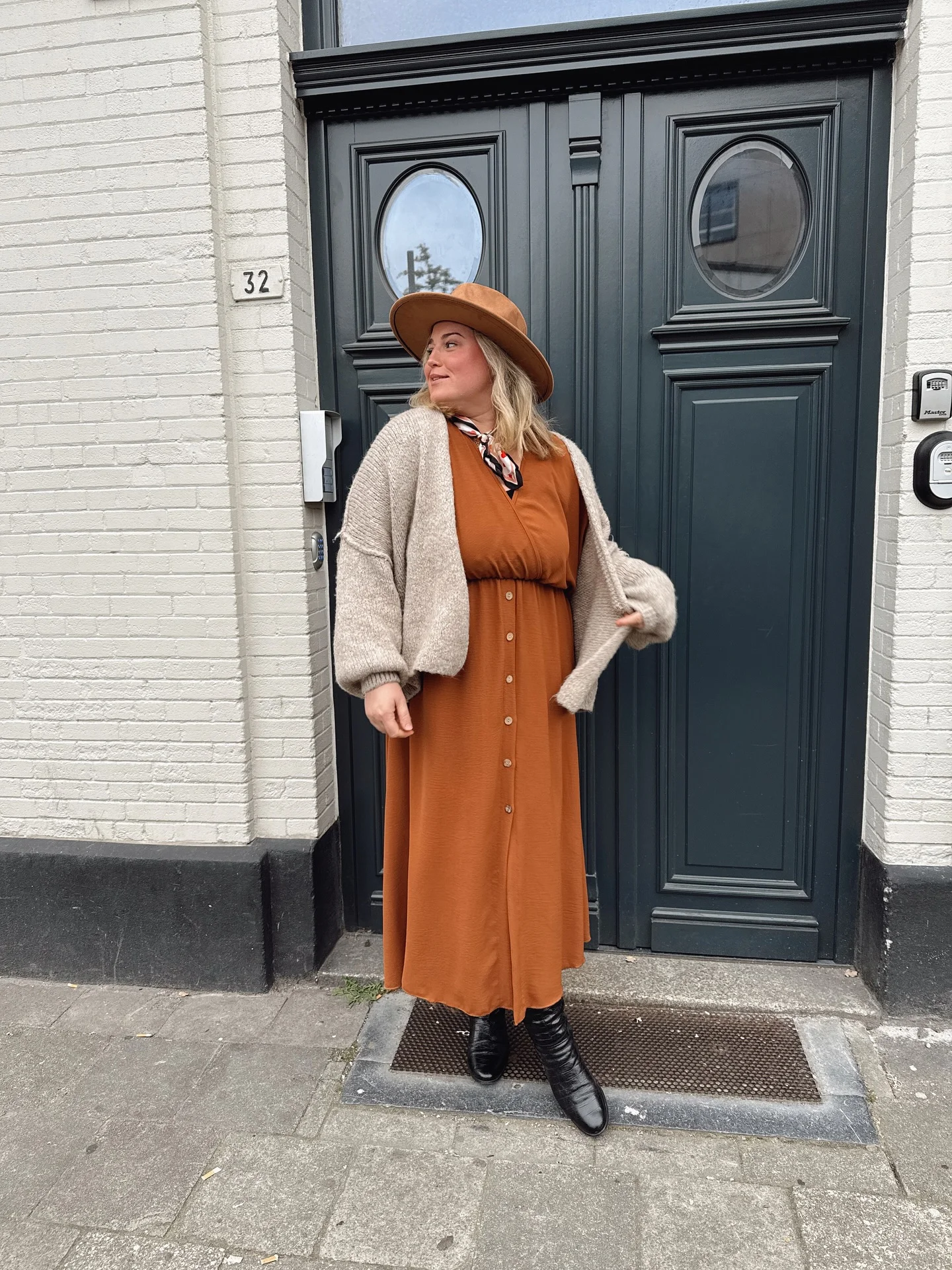 fall outfits for big busted women 2026 Rust Button Front Dress With Cozy Layered Texture