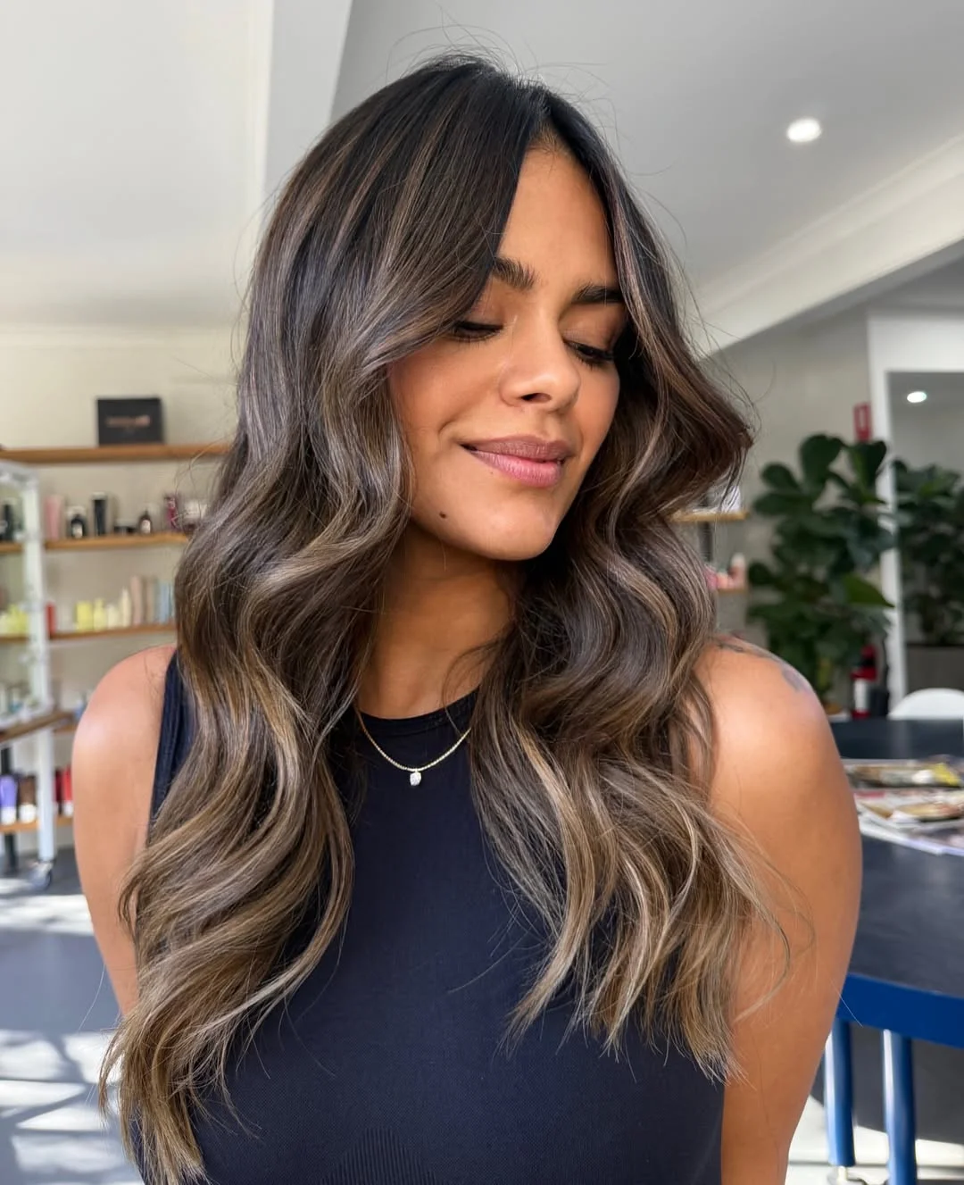 dimensional brunette hair color Soft Espresso Waves With Lived-In Dimension