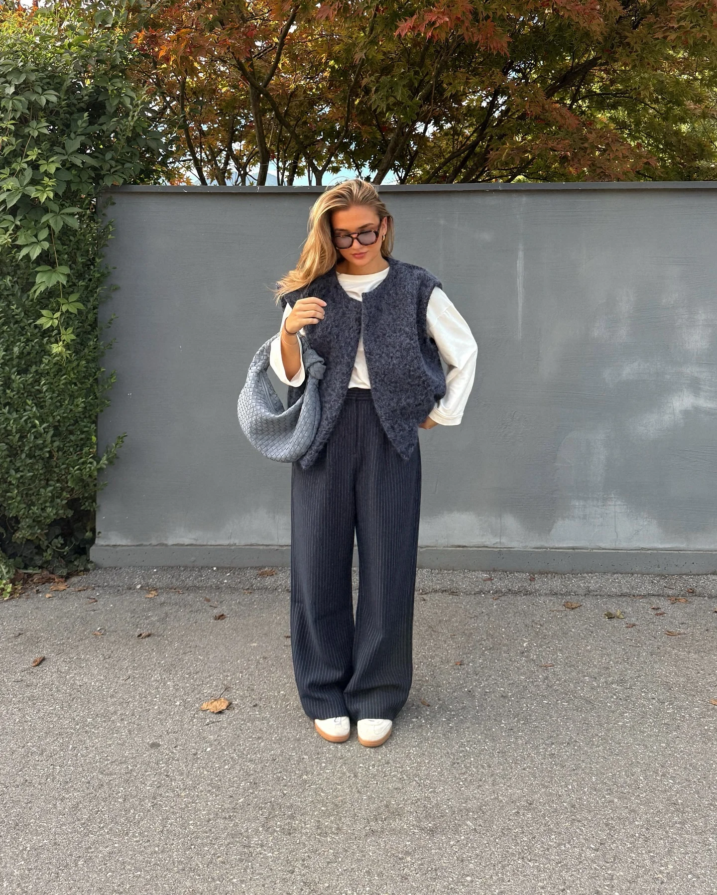 fall comfy outfits 2026 Soft Charcoal Layers With Relaxed Tailored Pants