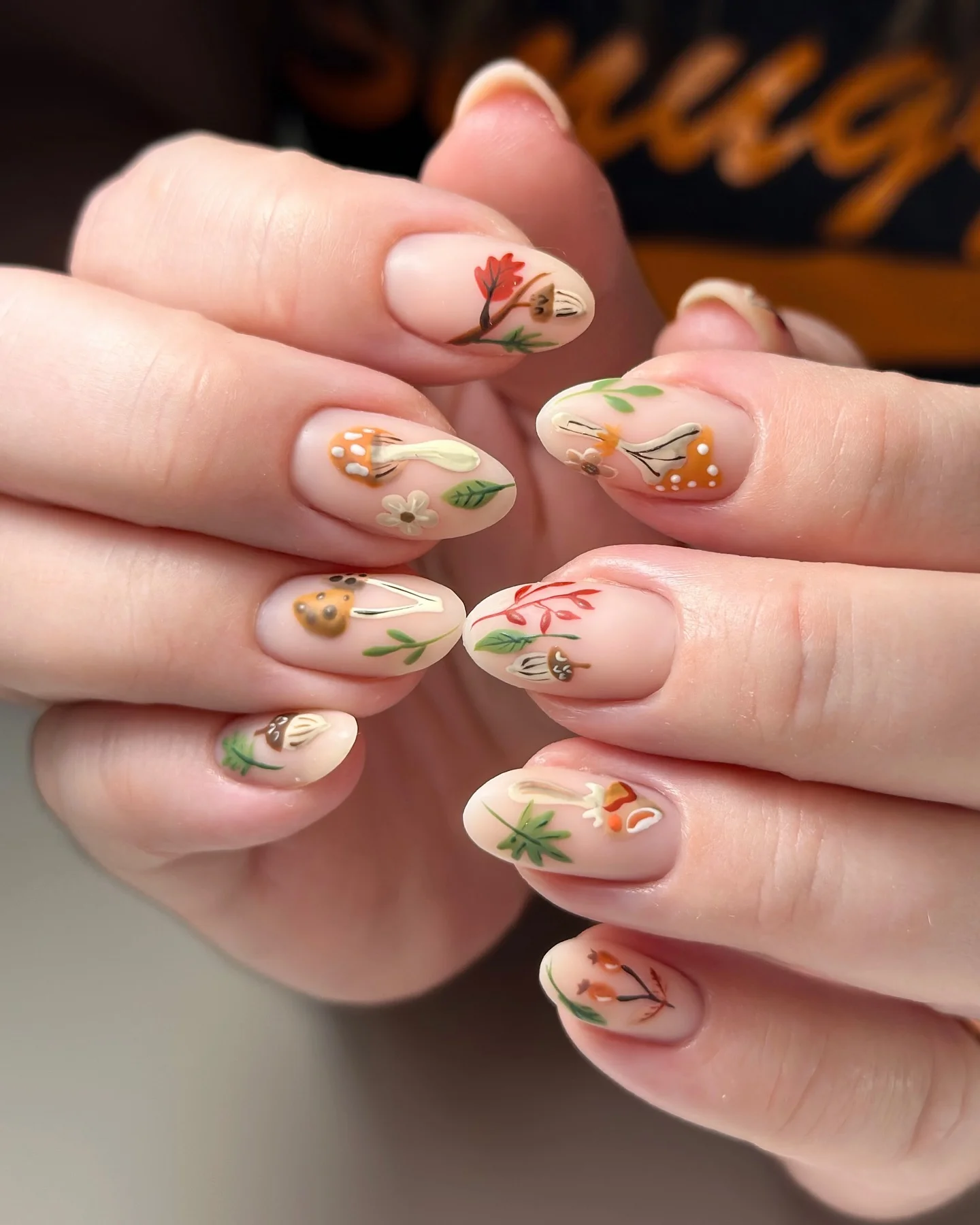 fall manicure 2026 Autumn Botanical Nail Art With Tiny Forest Details