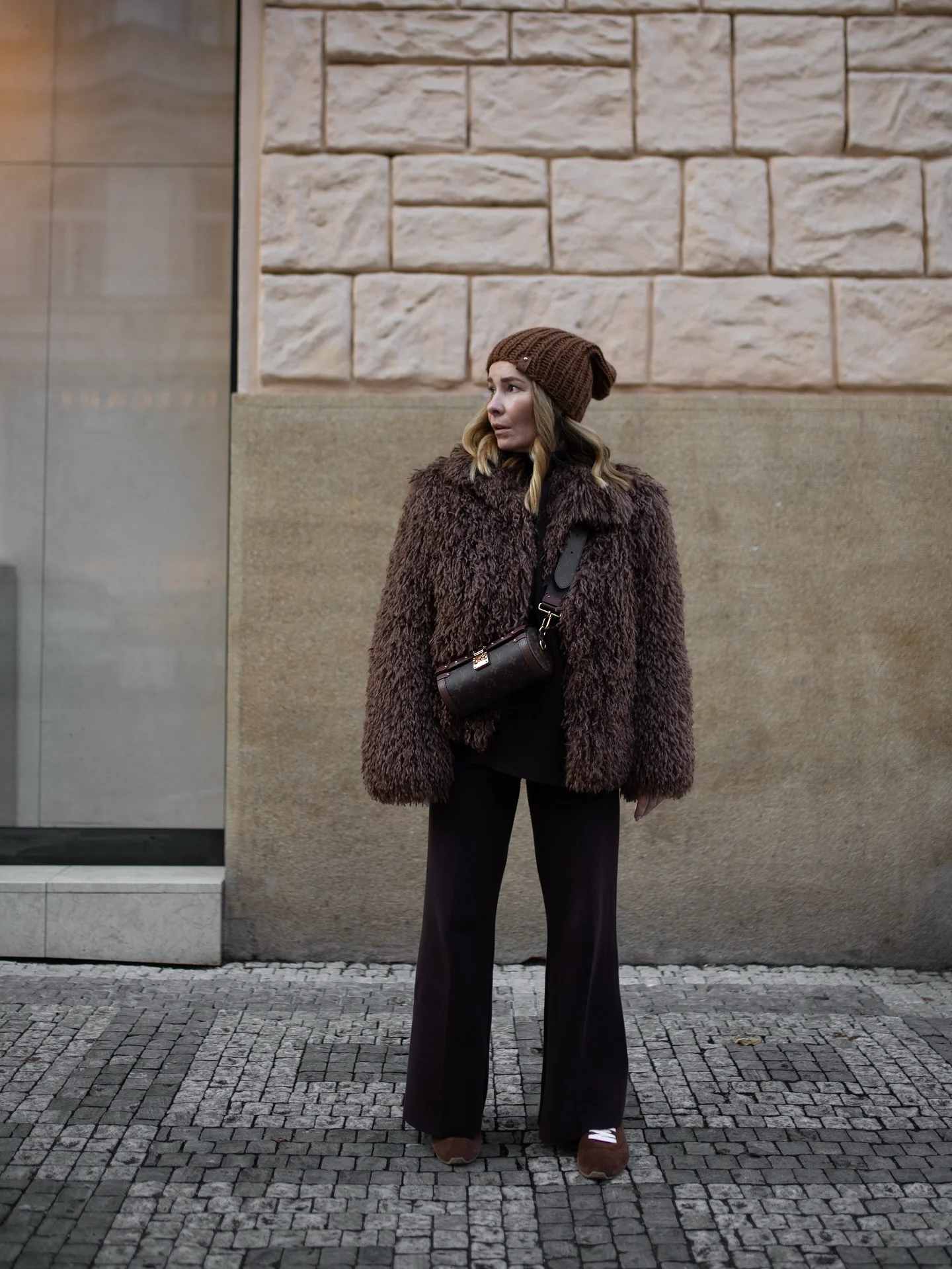 shaggy jacket Chocolate Brown Texture With Relaxed Winter Elegance