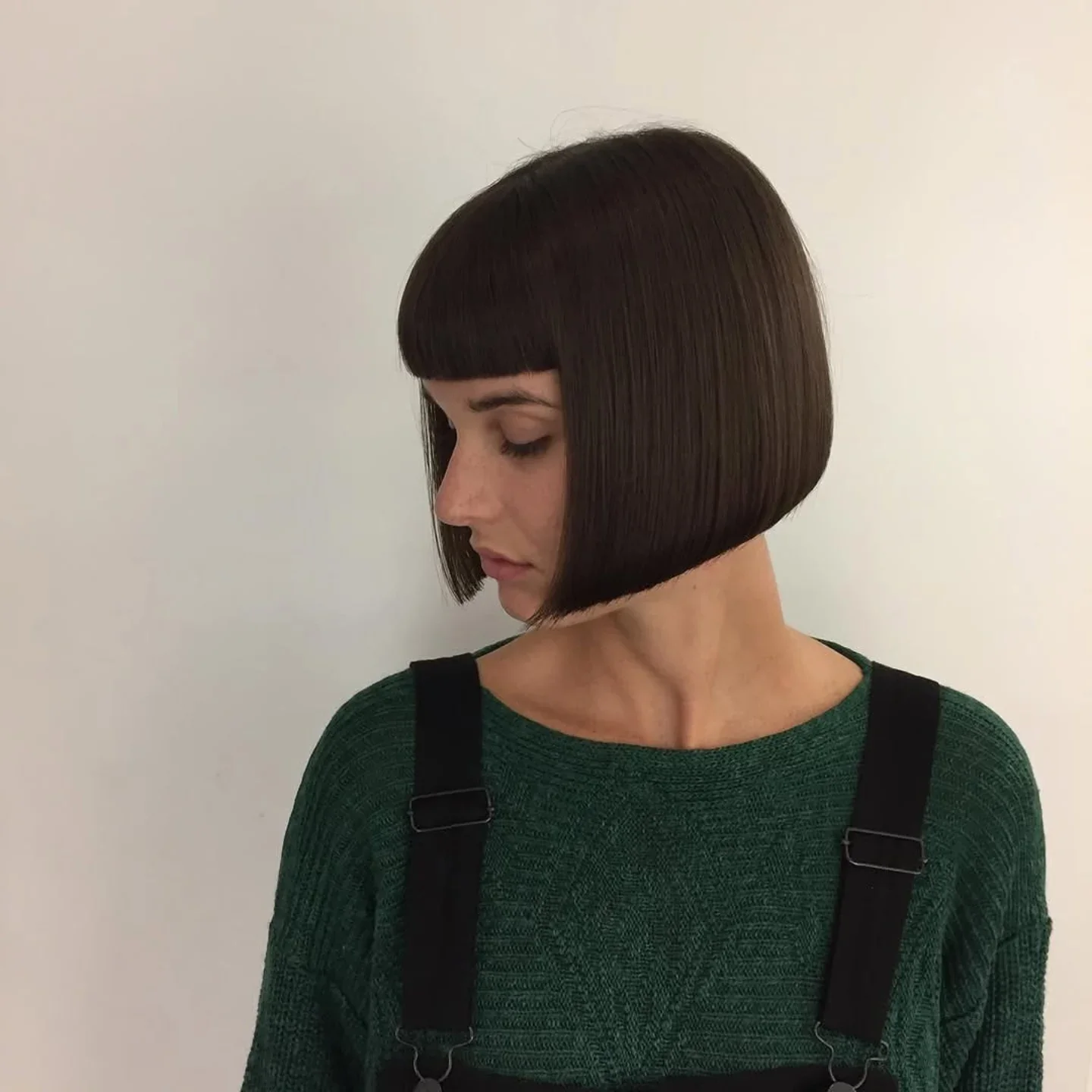 short bobbed hairstyle Sharp French Bob With Micro Bangs