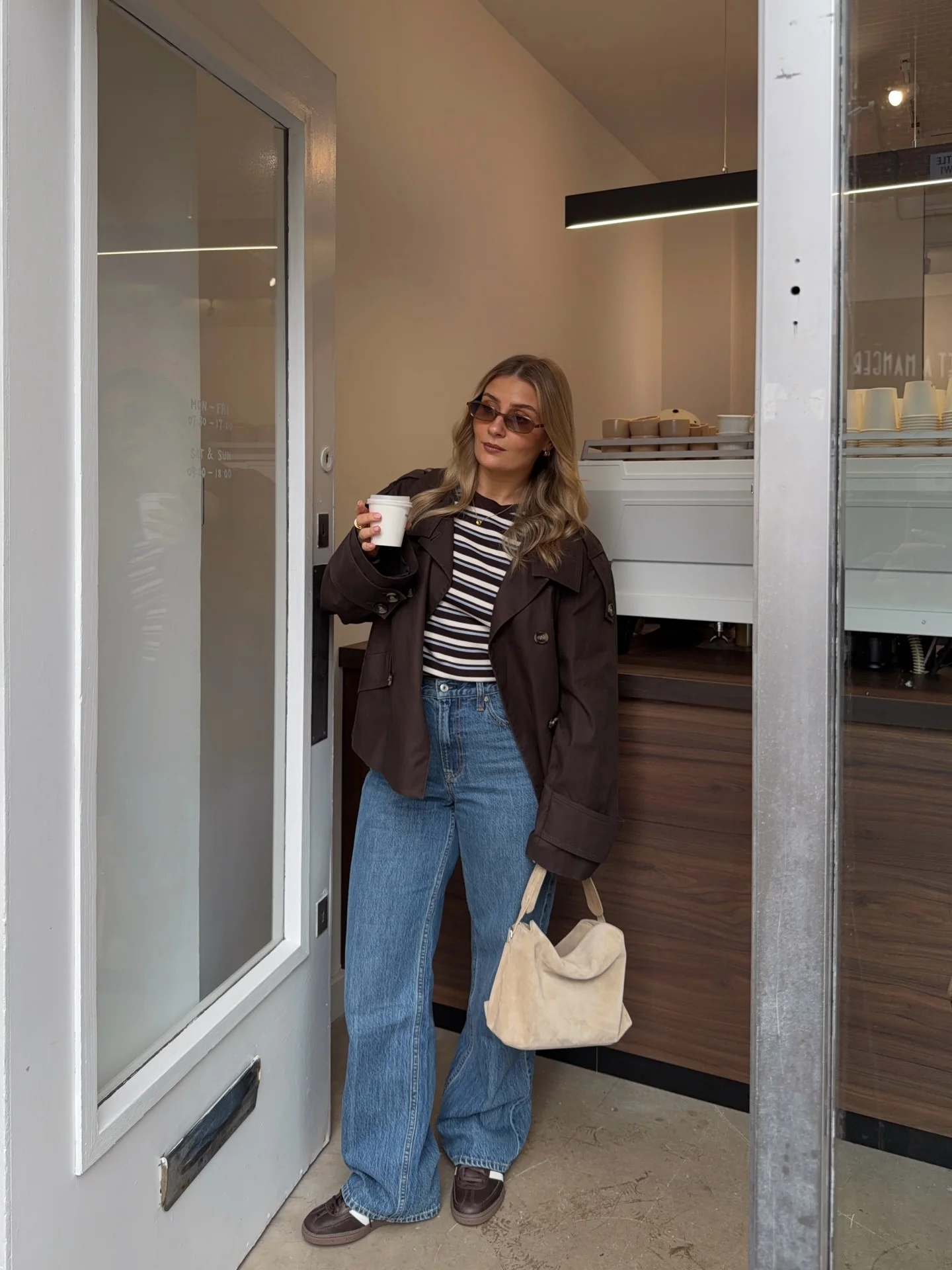 cute comfy fall outfits 2026 Striped Knit And Wide-Leg Denim For Everyday Coffee Runs