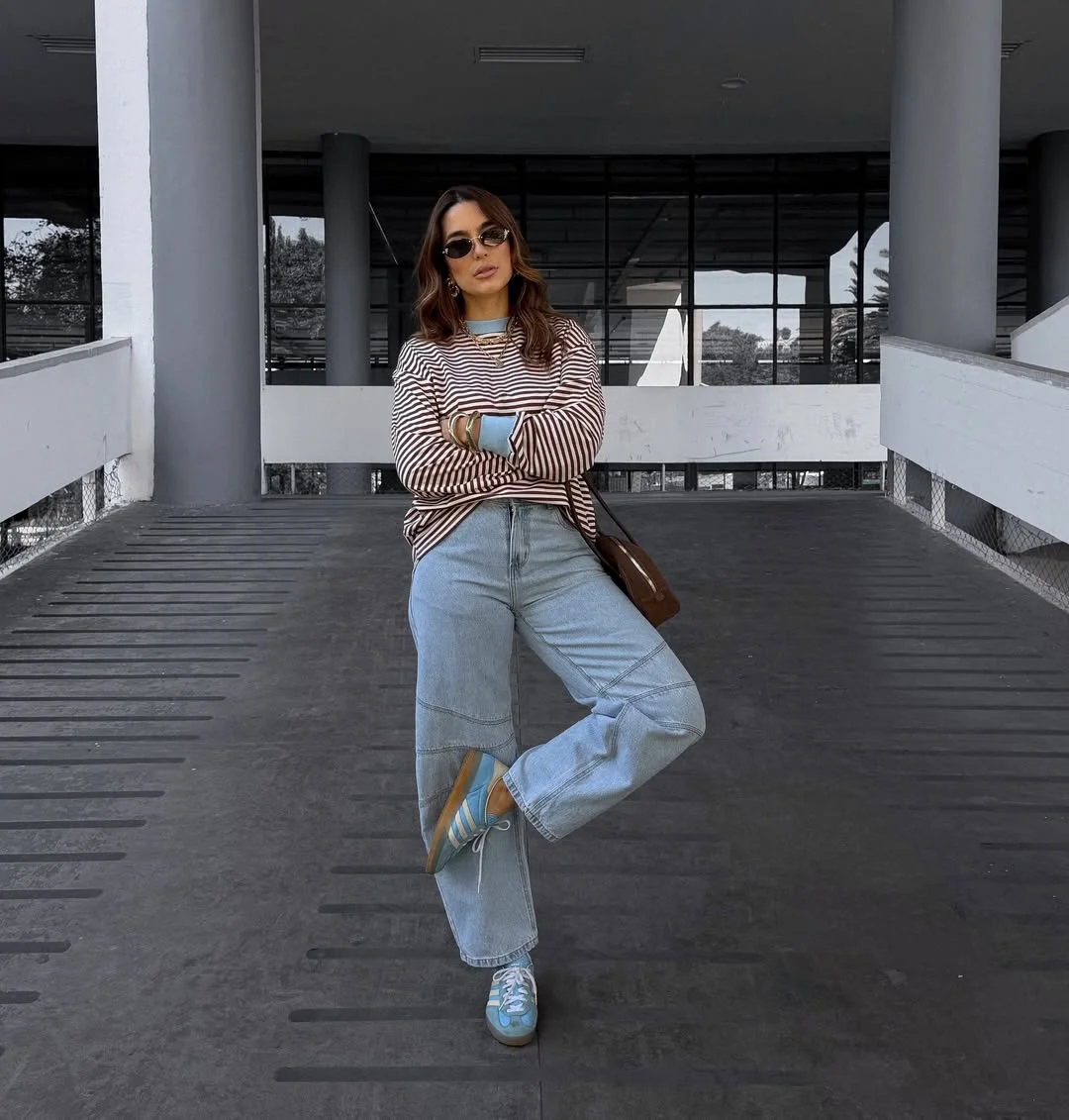 early fall outfits late summer Striped Knit And Relaxed Denim For Everyday Cool