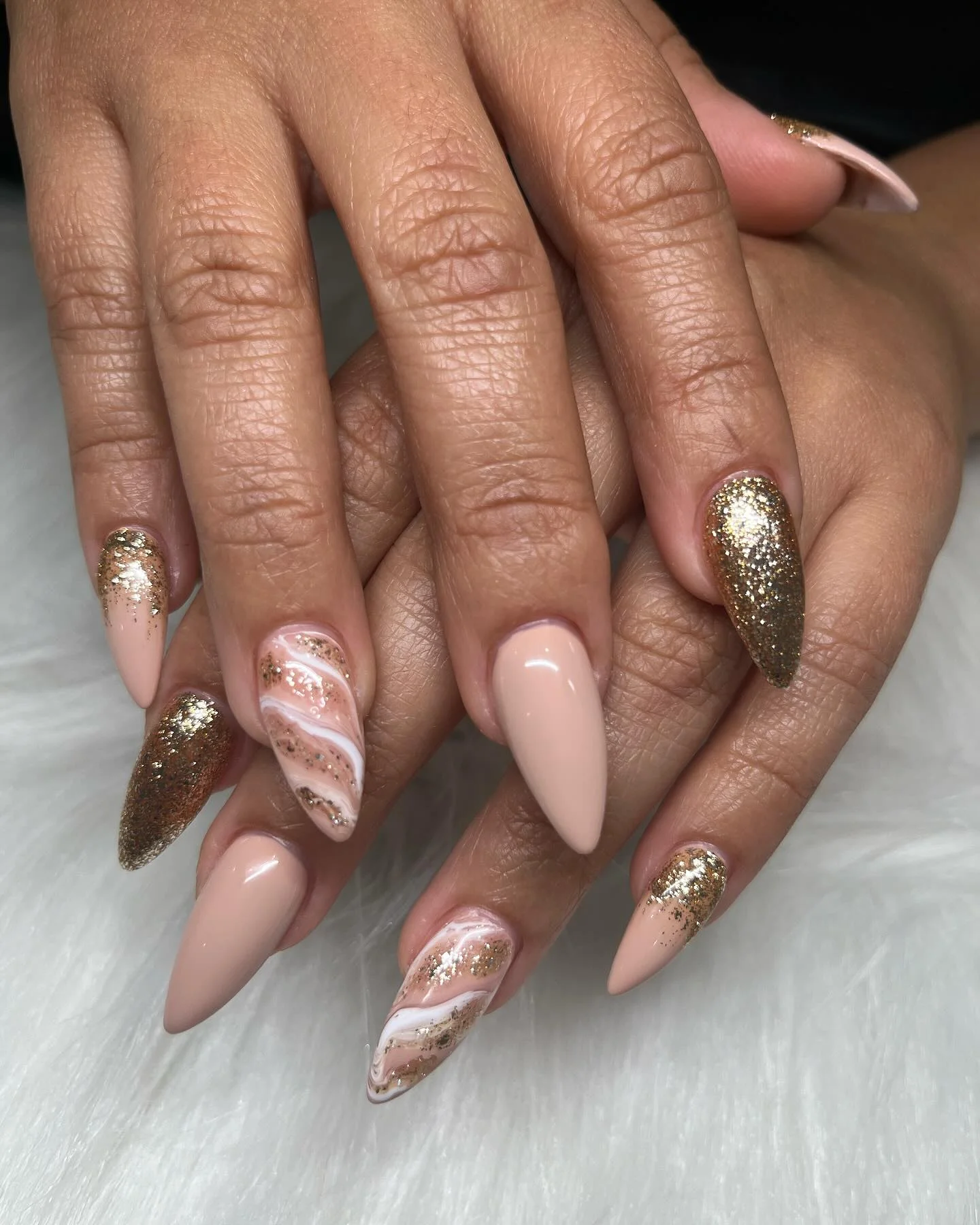 fall acrylic nails 2026 Rose Gold Marble Glamour For Cozy Autumn Days