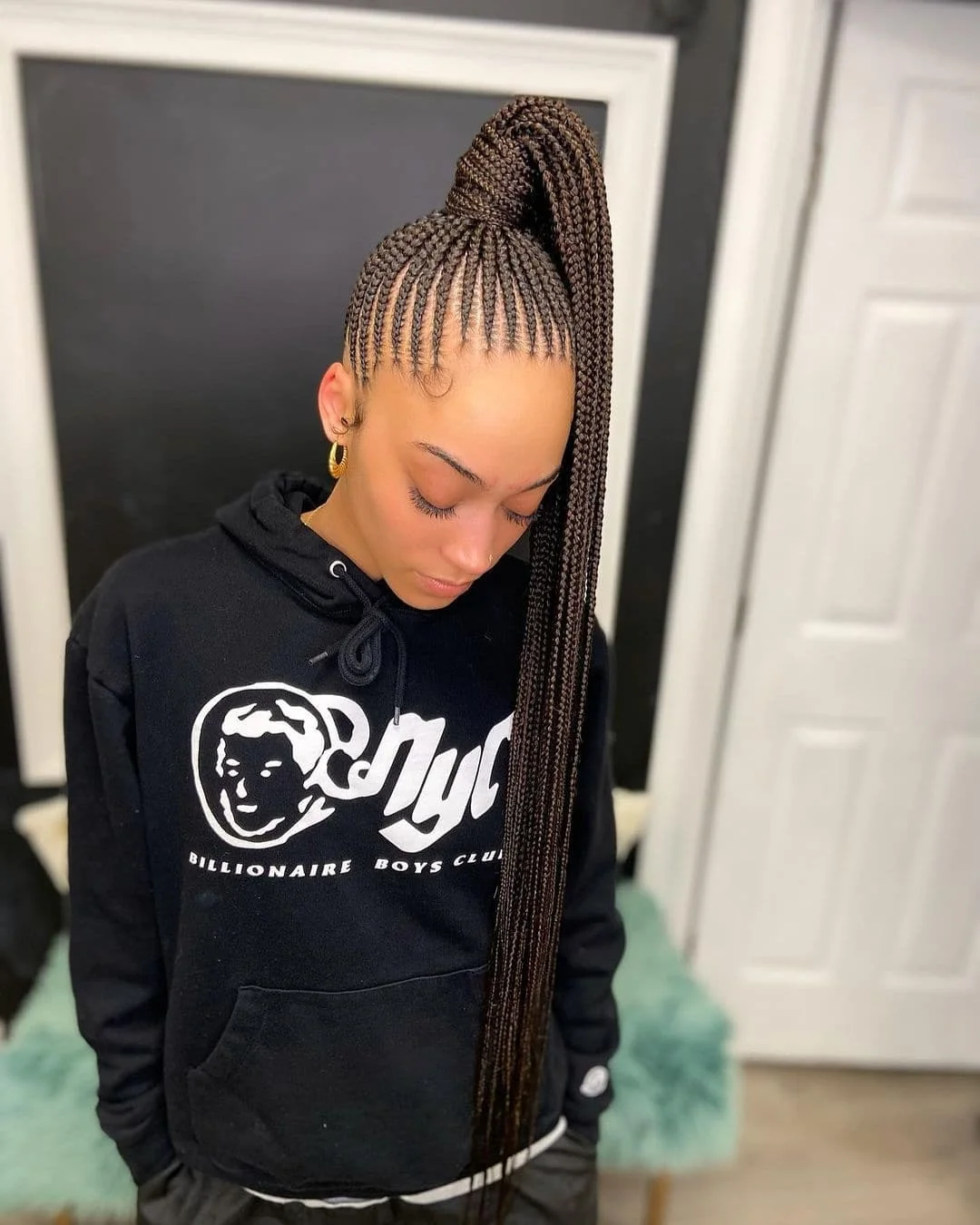 feed in braid hairstyles Extra Long Braided High Ponytail With Sleek Finish