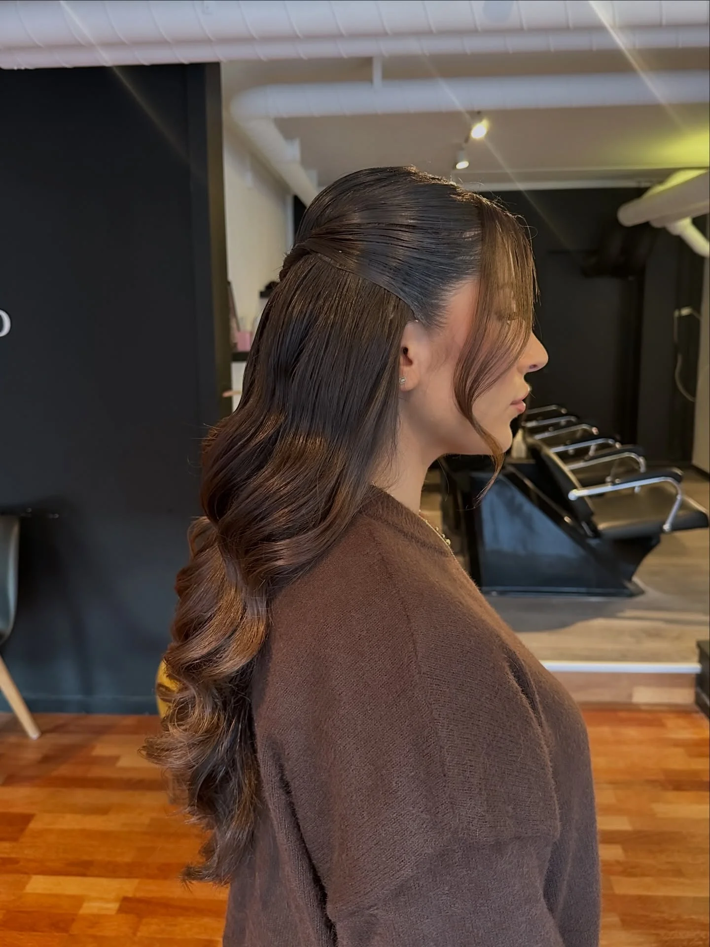 body waves hairstyle Elegant Half-Up Body Waves With Soft Brunette Dimension
