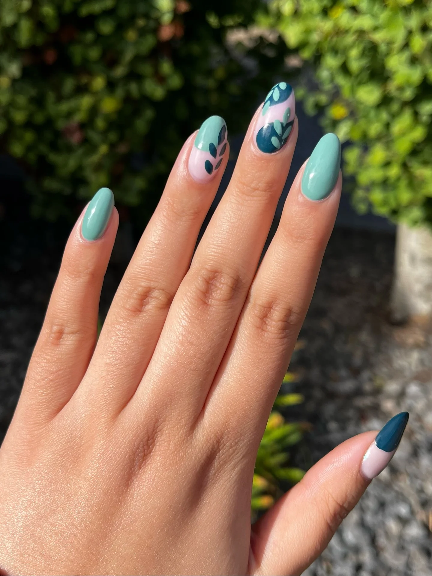 fall manicure 2026 Fresh Sage Green Botanical Manicure For Early Fall